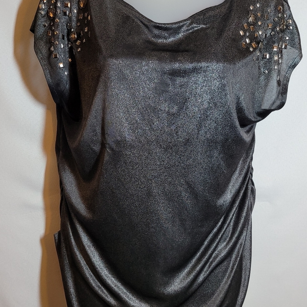 Vintage Apple Bottoms Women's Top Size L Black Metallic Shiny Studded Blouse